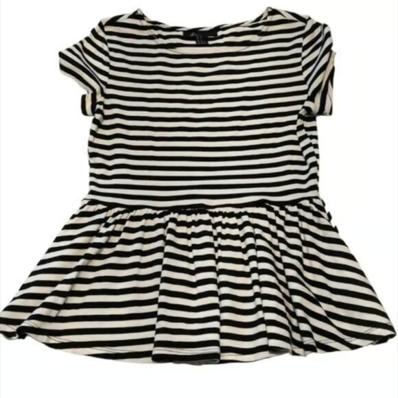 Forever 21 Striped Black White Peplum Blouse Size Med GUC #M-042 - Picture 1 of 4